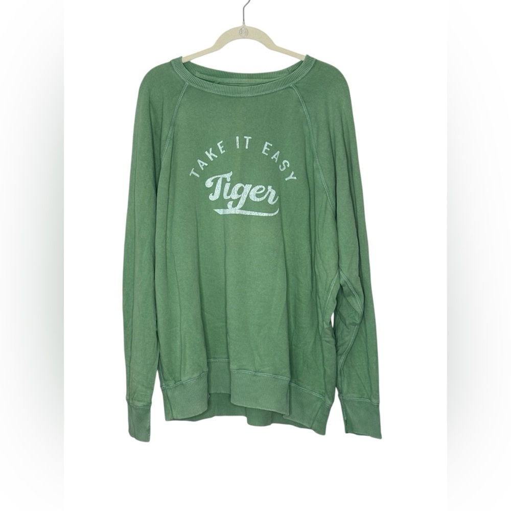 Aerie Take It Easy Tiger 100% Cotton Green Sweatshirt NWT XL - Picture 8 of 10